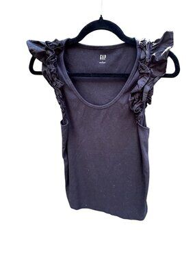 Gap Ruffle Sleeve Black Tank Top Womens Size Large  Cotton Blend 1936